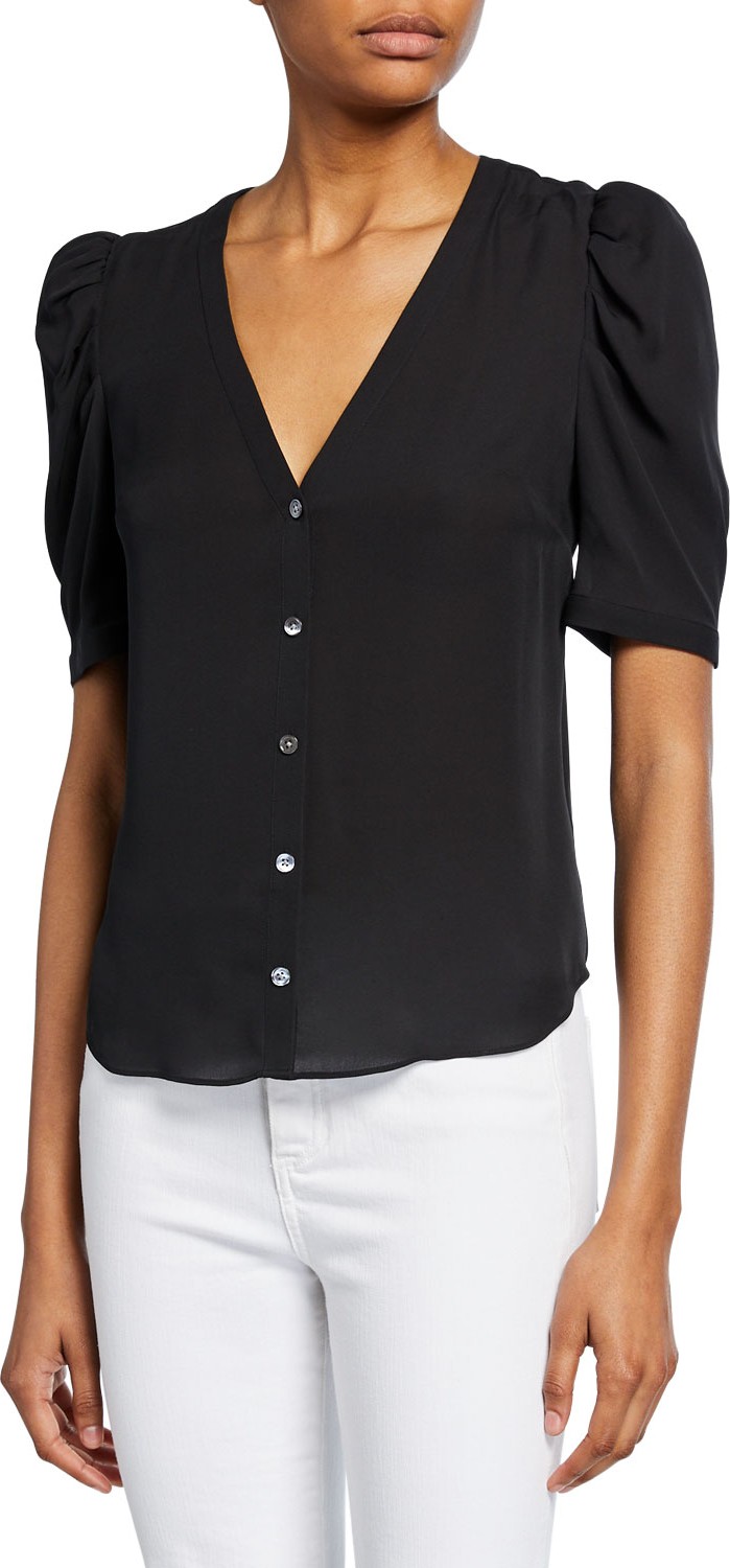 Veronica Beard Garland Button-Front V-Neck Blouse