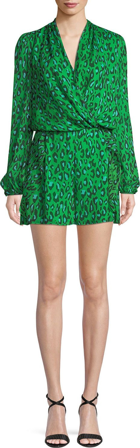 DIANE von FURSTENBERG Leopard-Print Silk Chiffon Long-Sleeve Romper