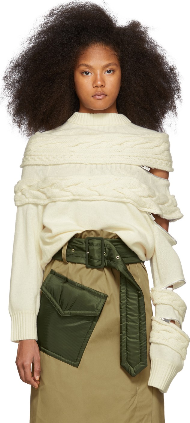 Sacai Off-White Cable Knit Sweater