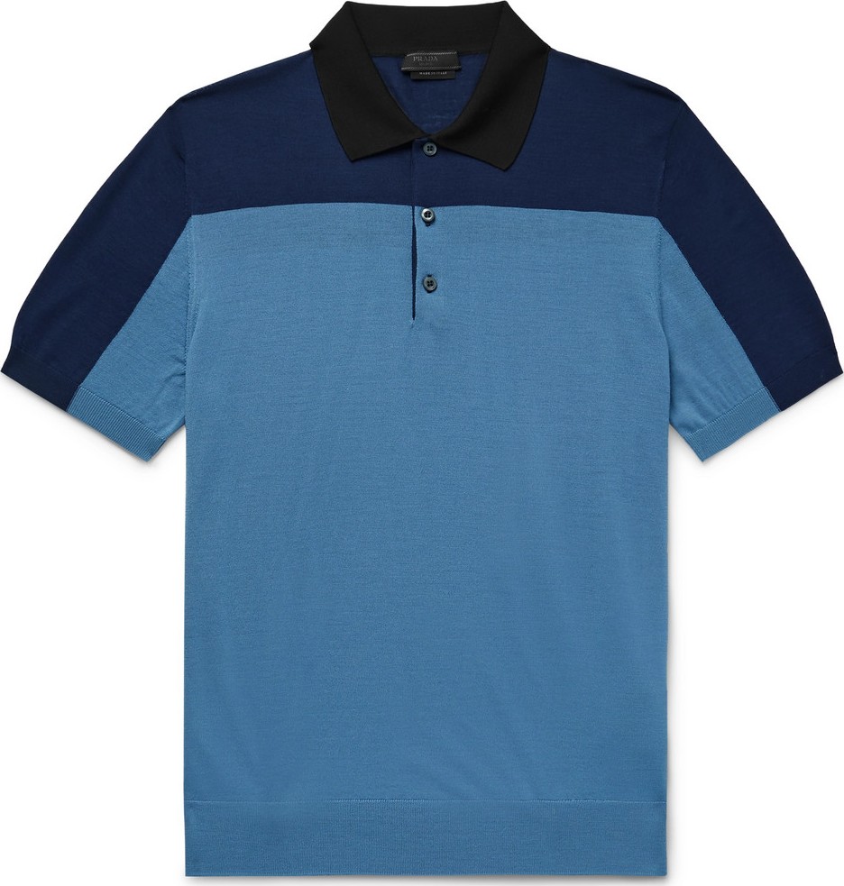 Prada Slim-Fit Colour-Block Knitted Virgin Wool Polo Shirt Prada Slim-Fit Colour-Block Knitted Virgin Wool Polo Shirt