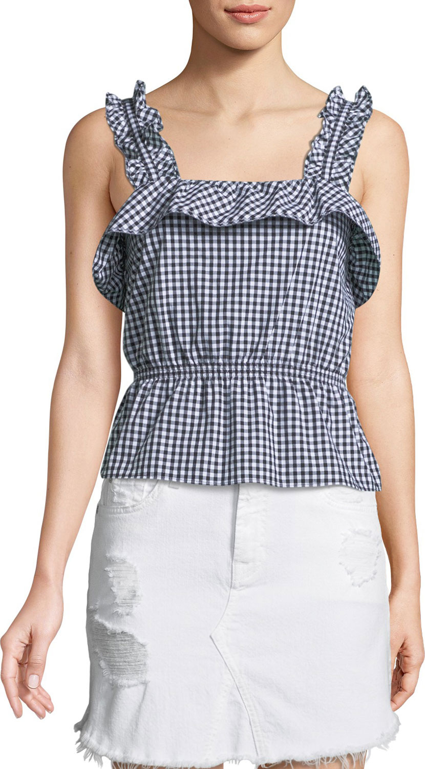 7 For All Mankind Ruffled Gingham Peplum Top