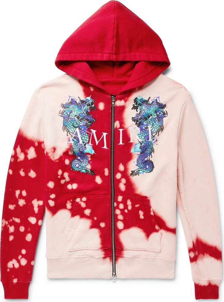 Amiri Logo-Embroidered Printed Loopback Cotton-Jersey Zip-Up Hoodie