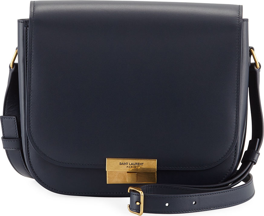 Saint Laurent Medium Calfskin Leather Flap Crossbody Bag with Logo Lock