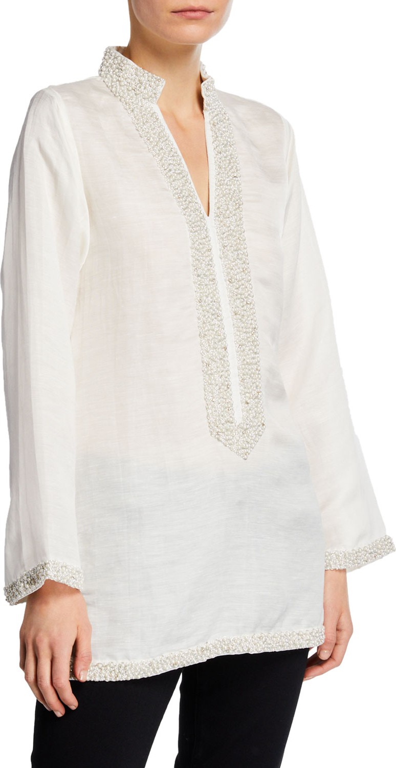 Bella Tu V-Neck Long-Sleeve Pearly Embellished Tunic