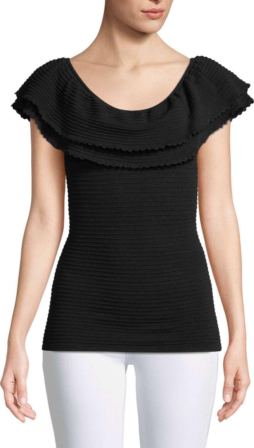 MILLY Textured Flounce Top