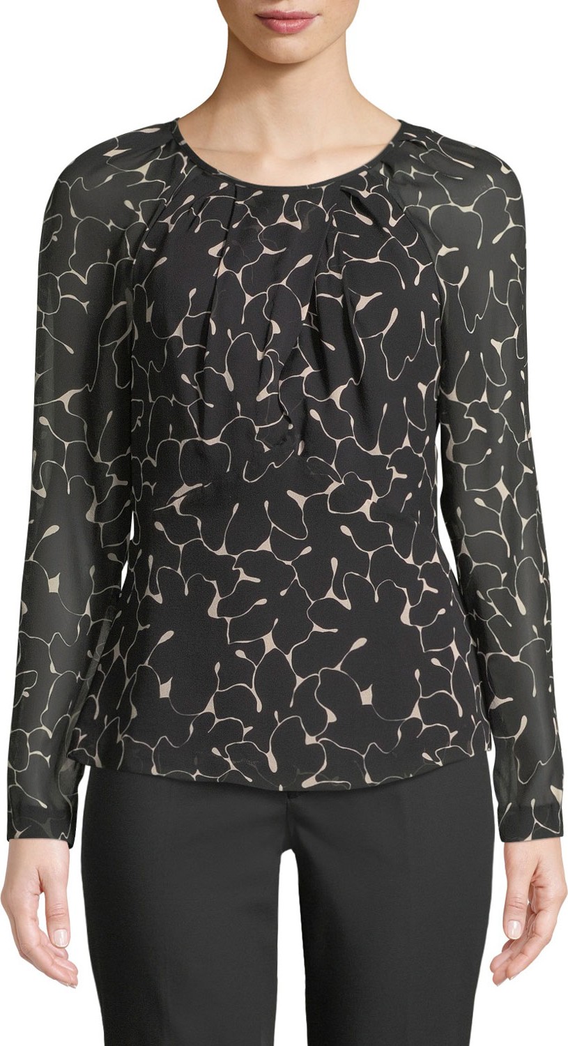 Club Monaco Keisa Floral Long-Sleeve Silk Top