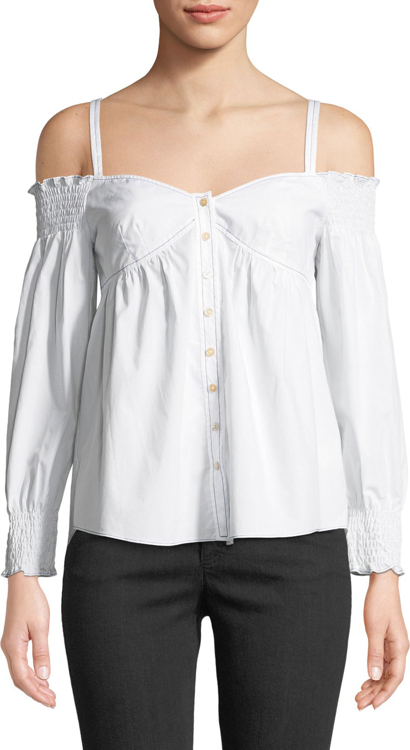Rebecca Taylor Off-Shoulder Poplin Button-Front Top