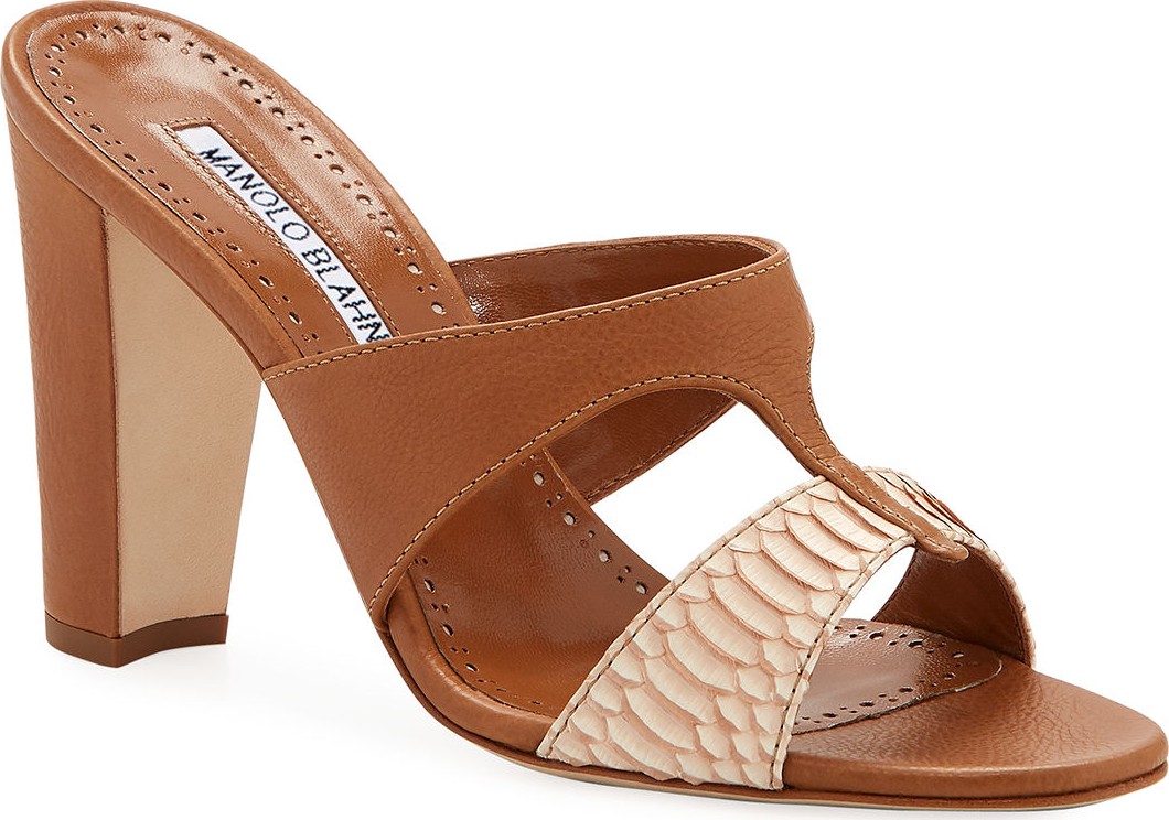 Manolo Blahnik Medjul Snakeskin Slide Sandals