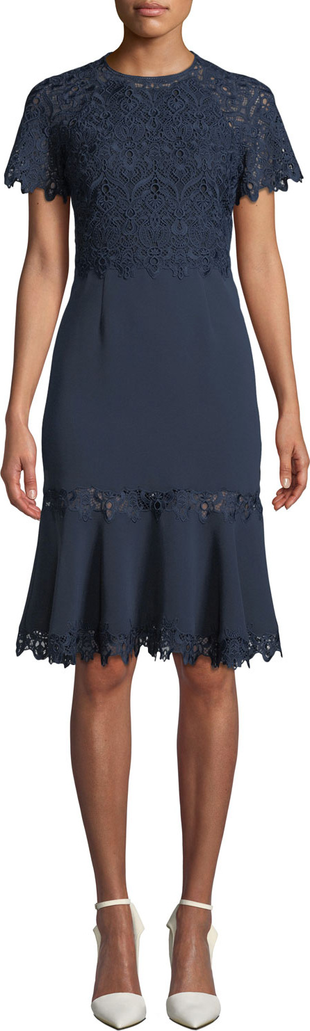 Jonathan Simkhai Embroidered Flounce Short-Sleeve Cocktail Dress Jonathan Simkhai Embroidered Flounce Short-Sleeve Cocktail Dress