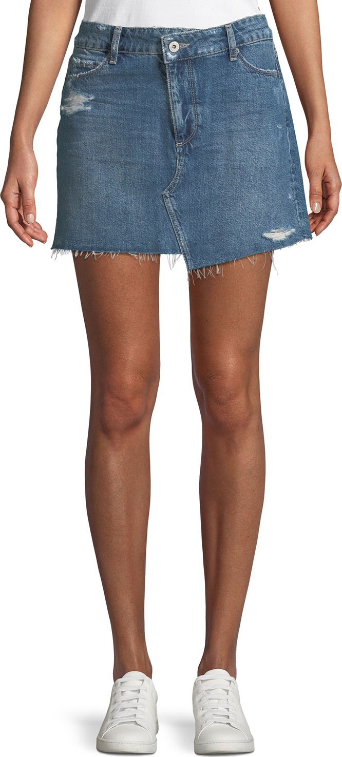 PAIGE Afia A-Line Distressed Denim Mini Skirt