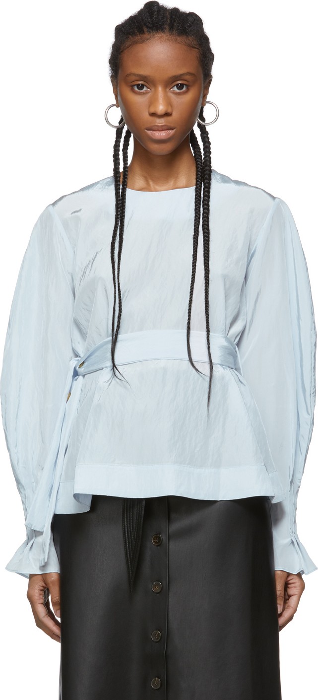 EDIT Blue Pleat Sleeve Volume Blouse