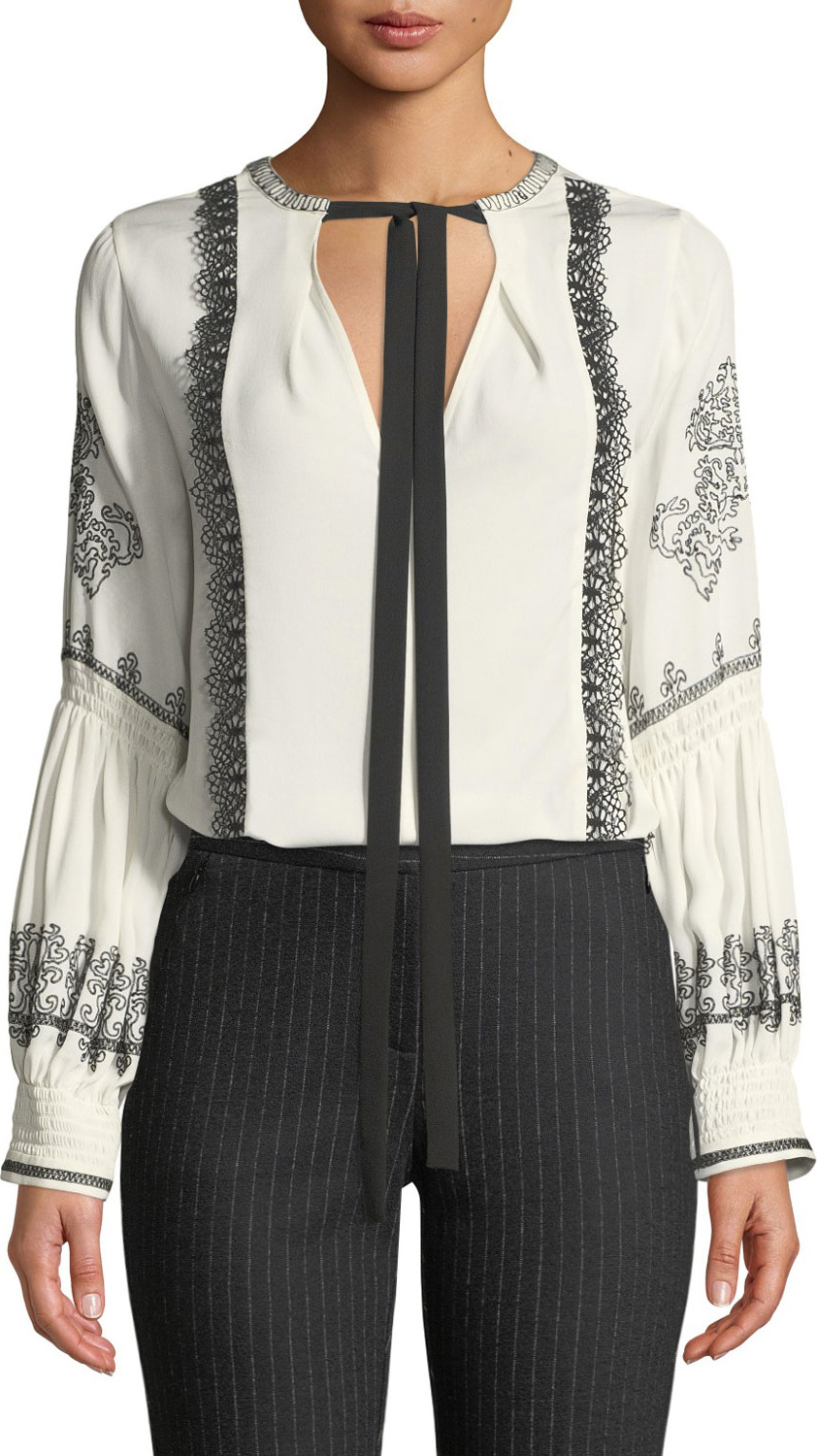 KOBI HALPERIN Claudie Embroidered Silk Blouse