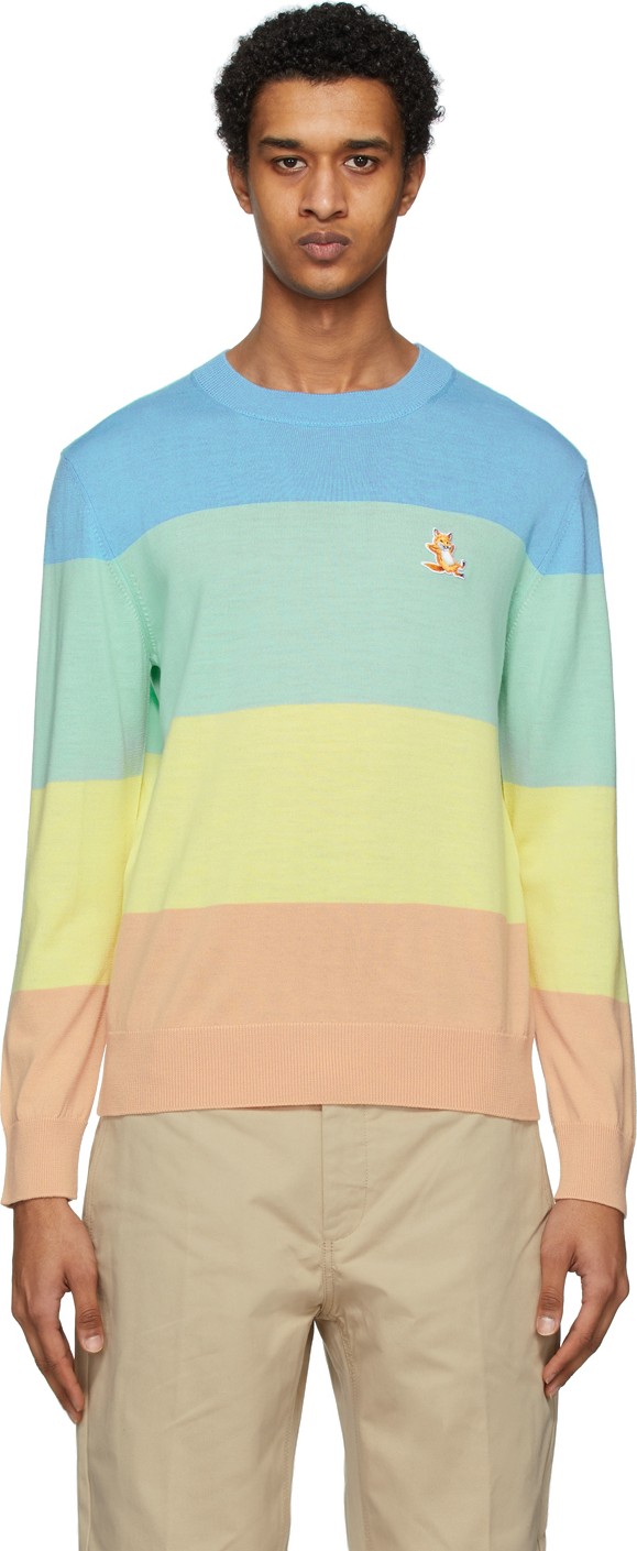 Maison Kitsune Multicolor Merino Rainbow Stripe Sweater