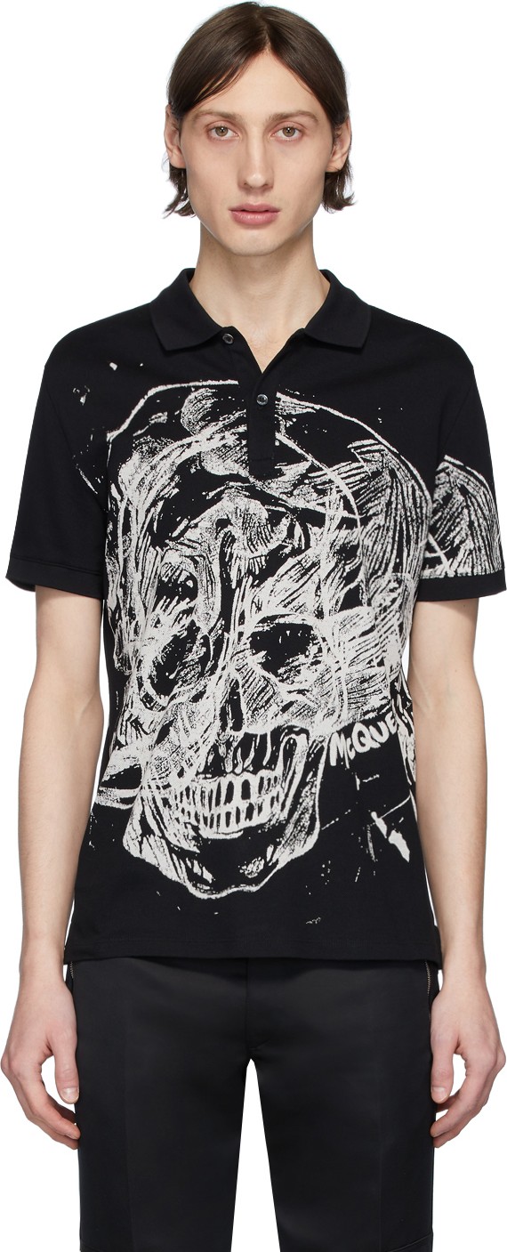 Alexander McQueen Black Skull Print Polo