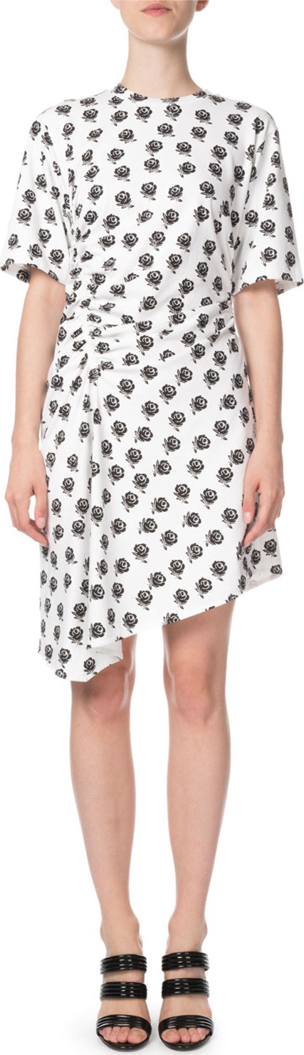 KENZO Asymmetrical Rose-Print Ruched Short Dress
