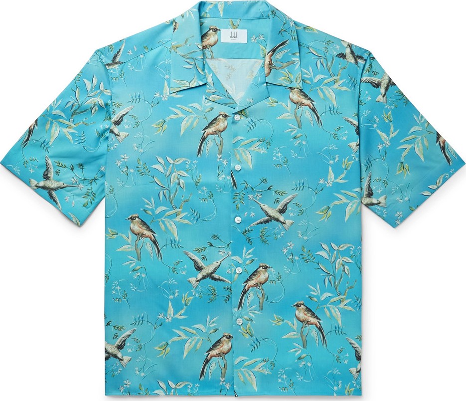 Dunhill Aquarium Camp-Collar Mulberry Silk Shirt