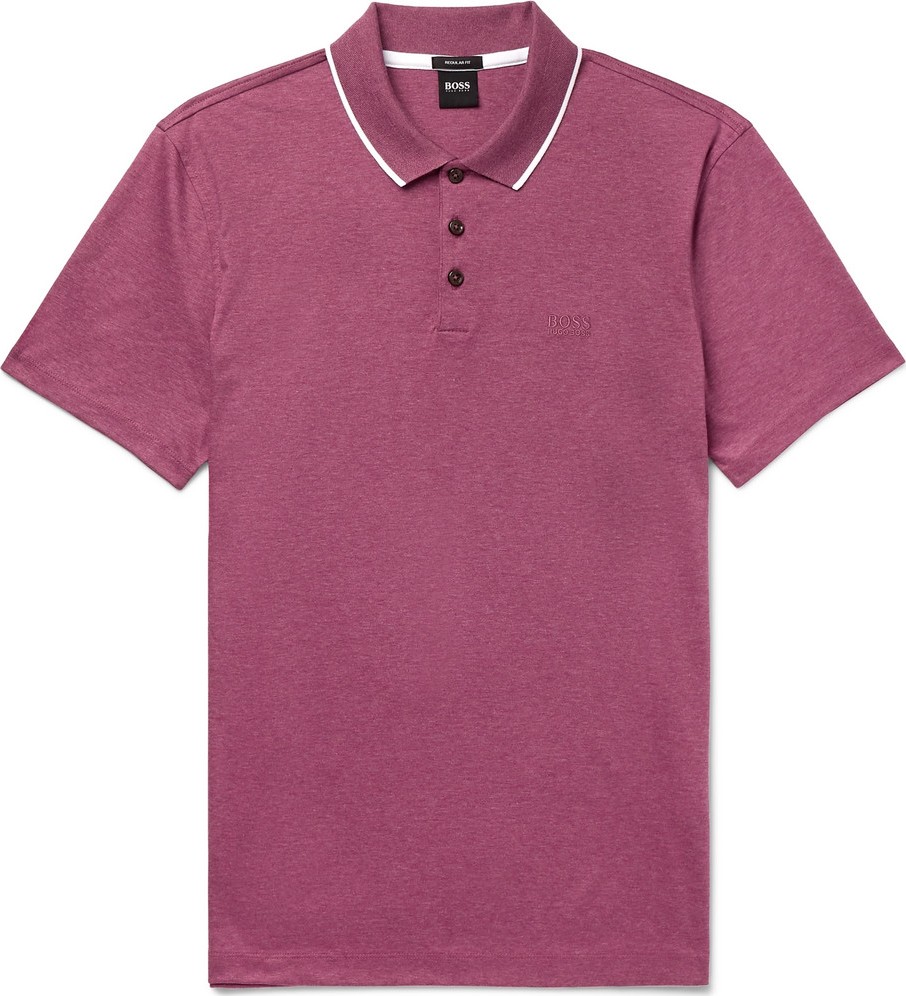HUGO BOSS Contrast-Tipped Mélange Cotton-Jersey Polo Shirt