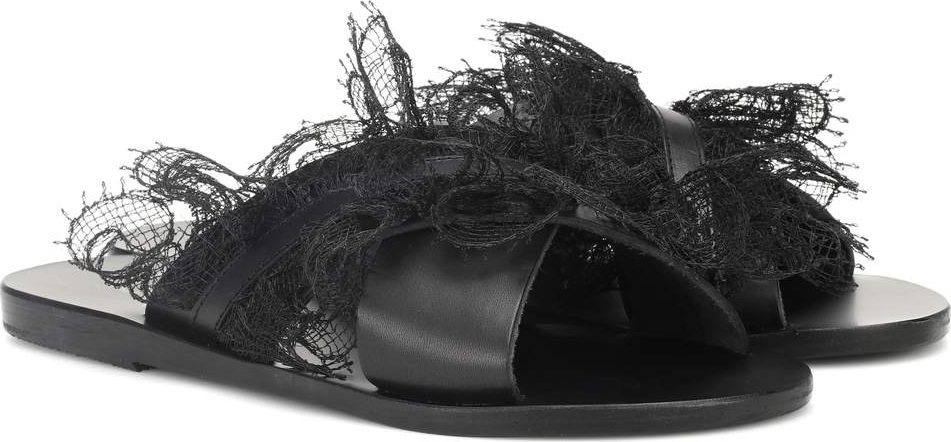 Ancient Greek Sandals Thais lace-trimmed leather slides