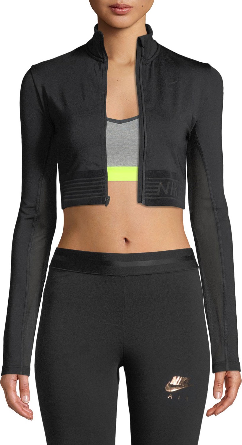 Nike Pro Long-Sleeve Cropped Zip-Front Top
