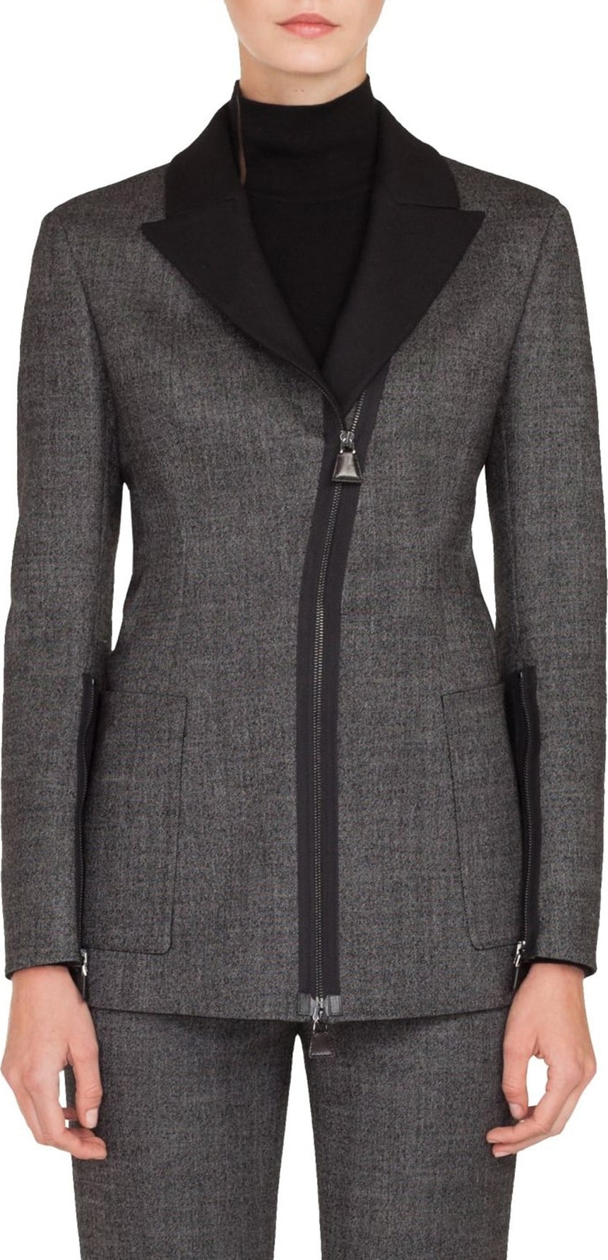 Akris Asymmetrical Zip Double Face Tweed Jacket