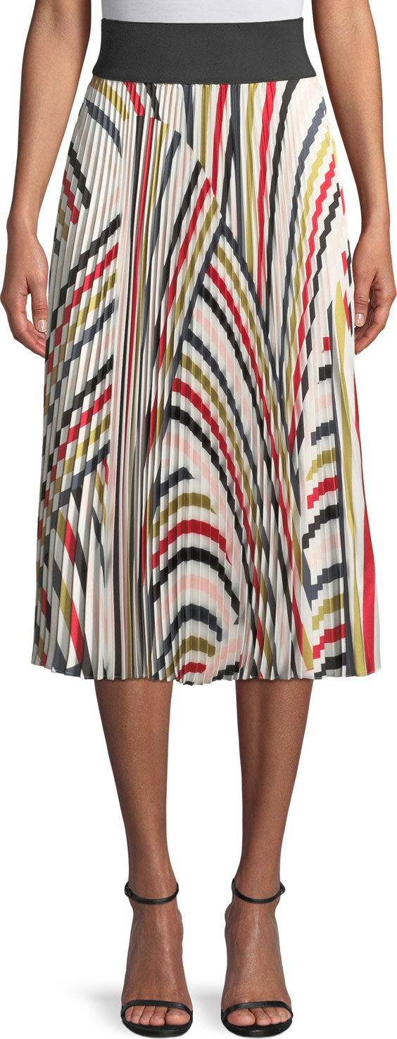 MILLY Multicolor Pleated Twill Skirt
