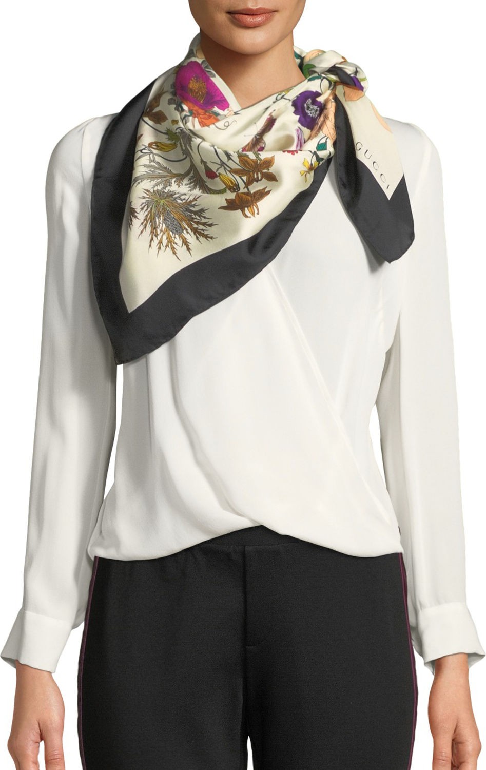 Gucci Silk Twill Flora Gothic-Print Scarf