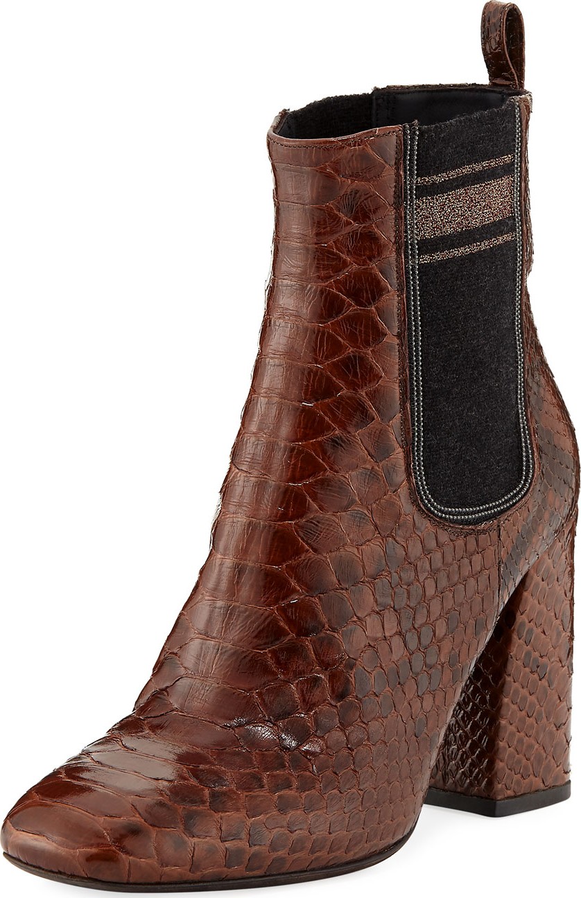 Brunello Cucinelli 100mm Python Chelsea Booties