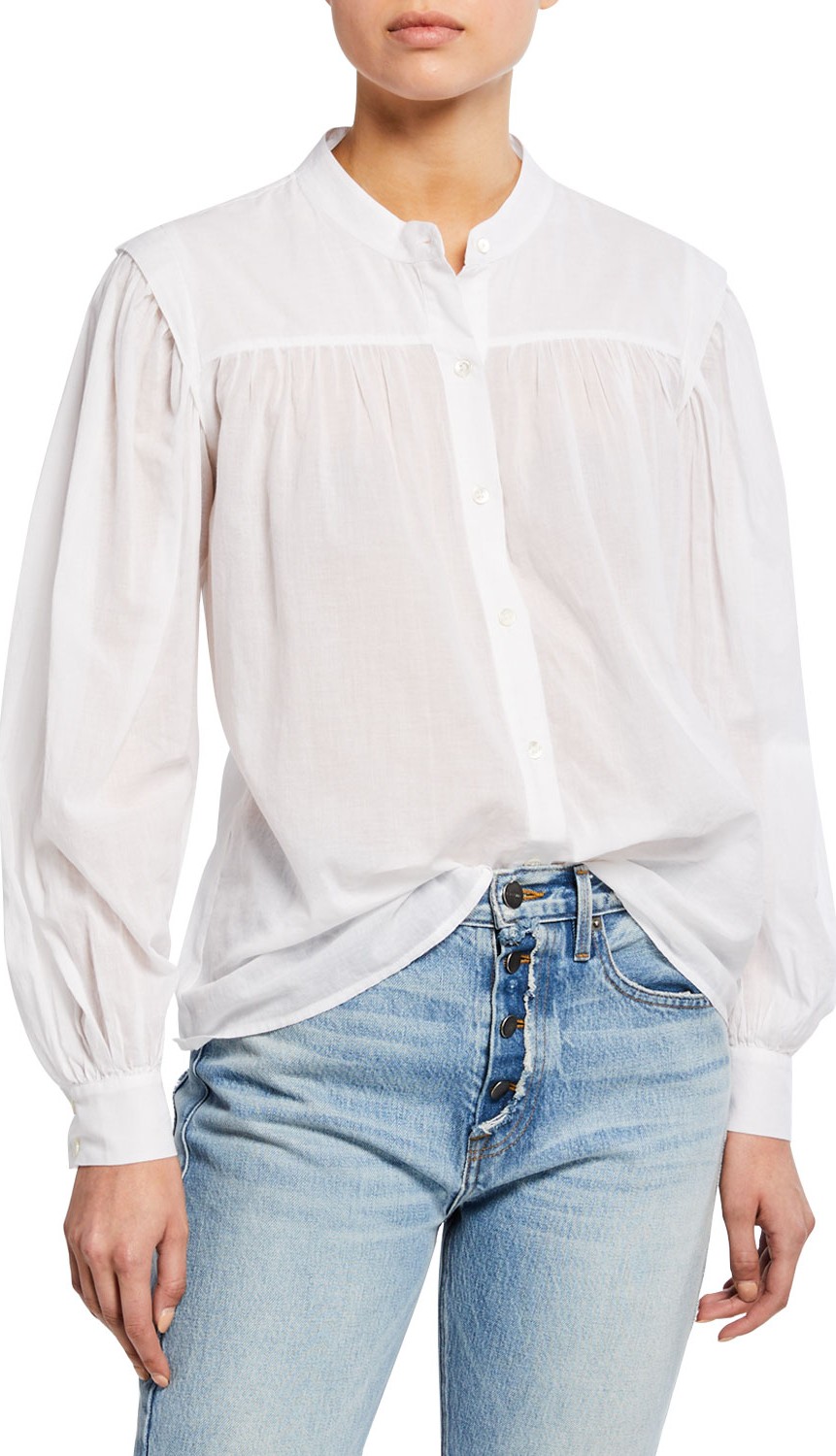 FRAME DENIM Voluminous Button-Up Long-Sleeve Cotton Shirt