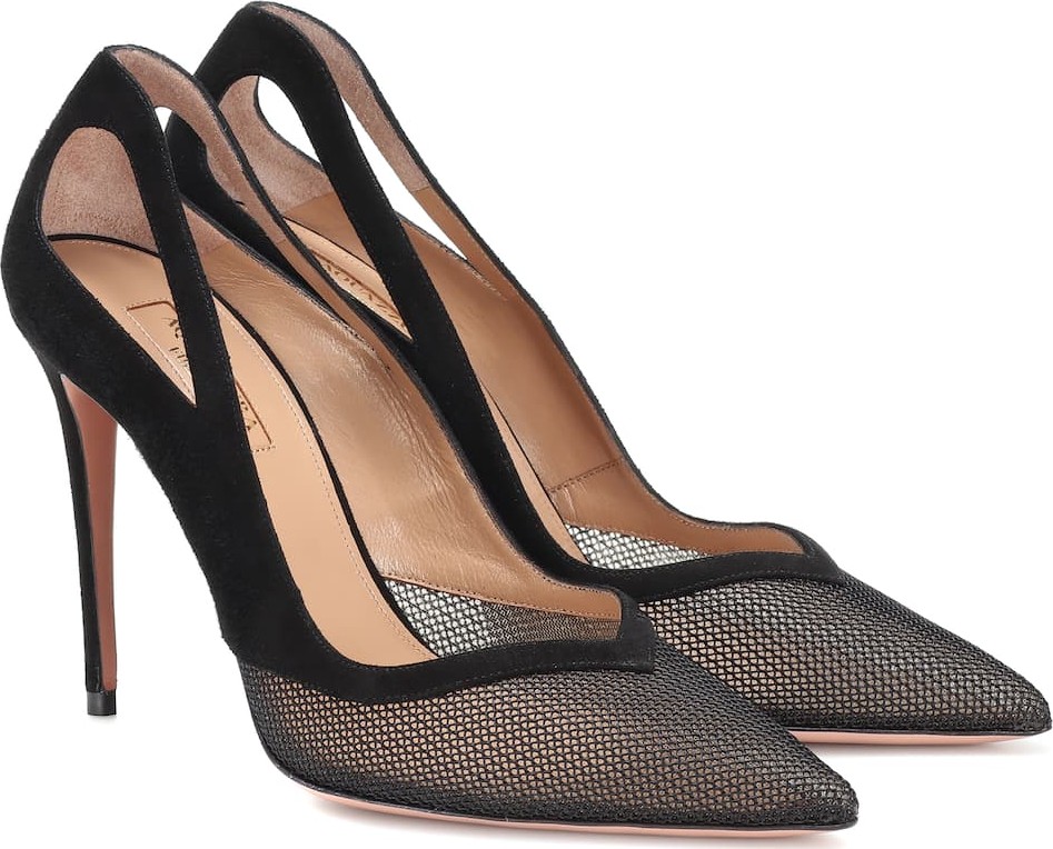 Aquazzura Shiva 105 suede and mesh pumps