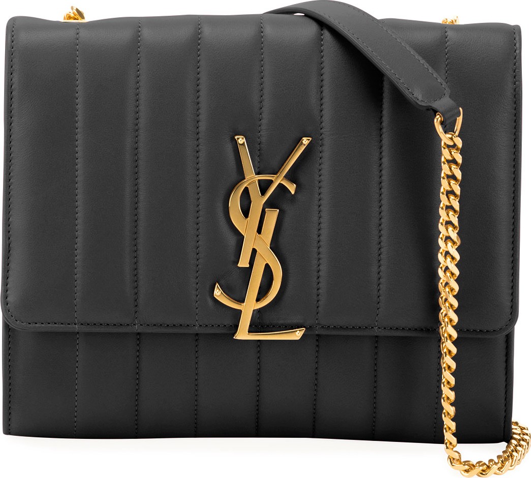 Saint Laurent Vicky Monogram YSL North/South Quilted Leather Wallet on Chain
