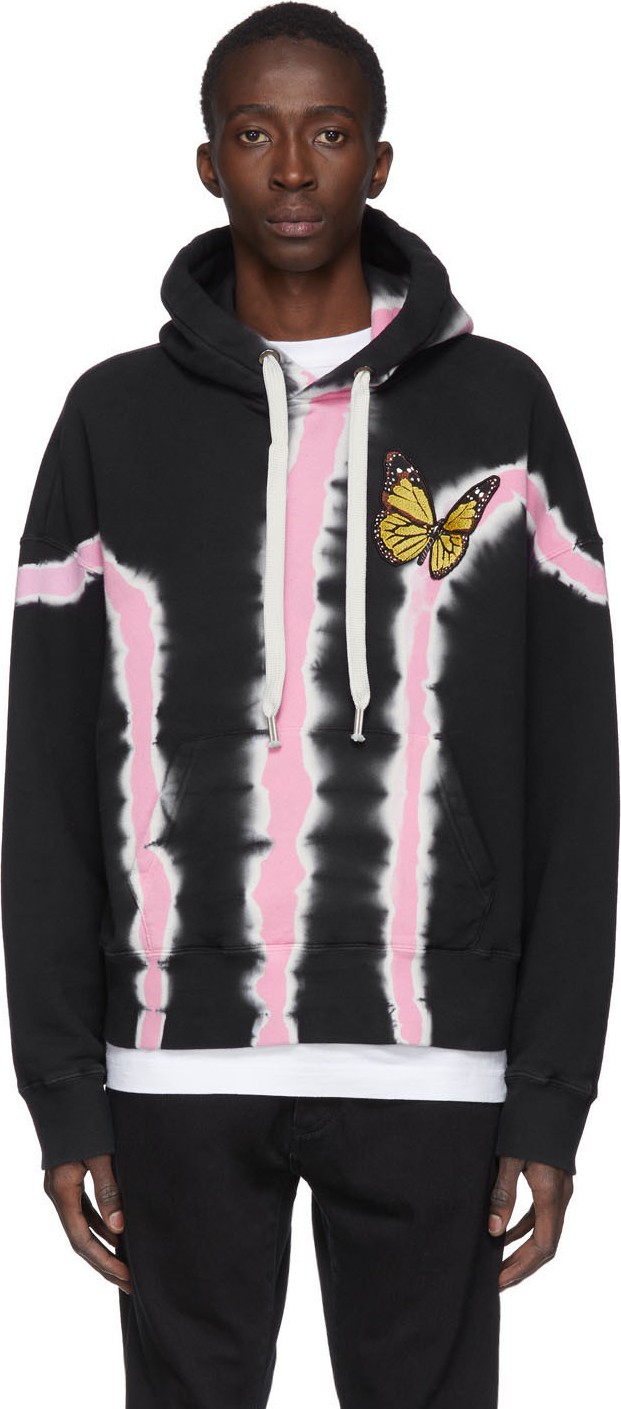 Palm Angels Black & Pink Tie-Dye Butterfly Hoodie