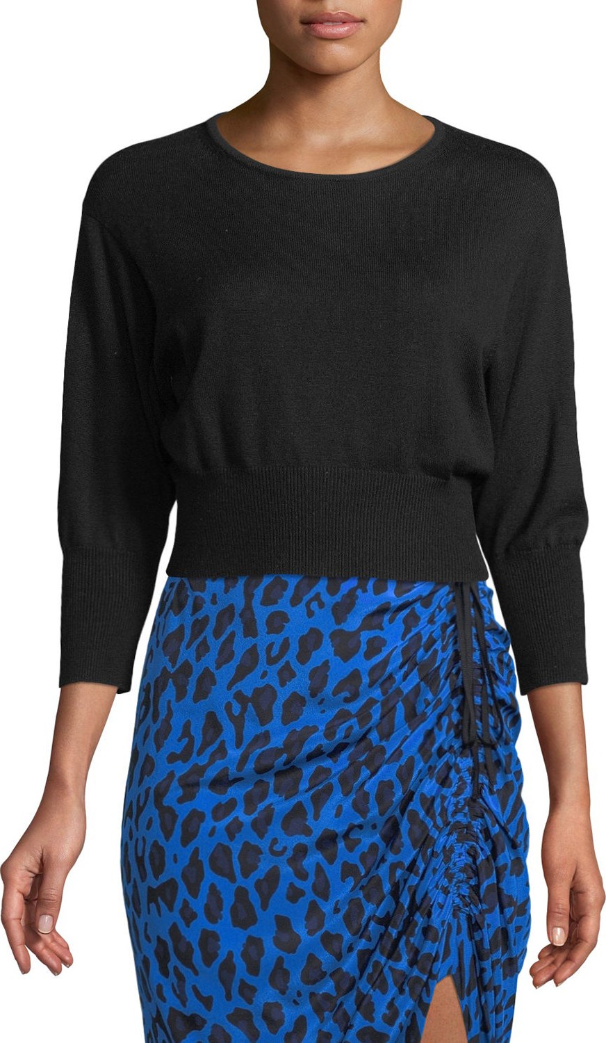 DIANE von FURSTENBERG Crewneck Cropped Knit Pullover Sweater