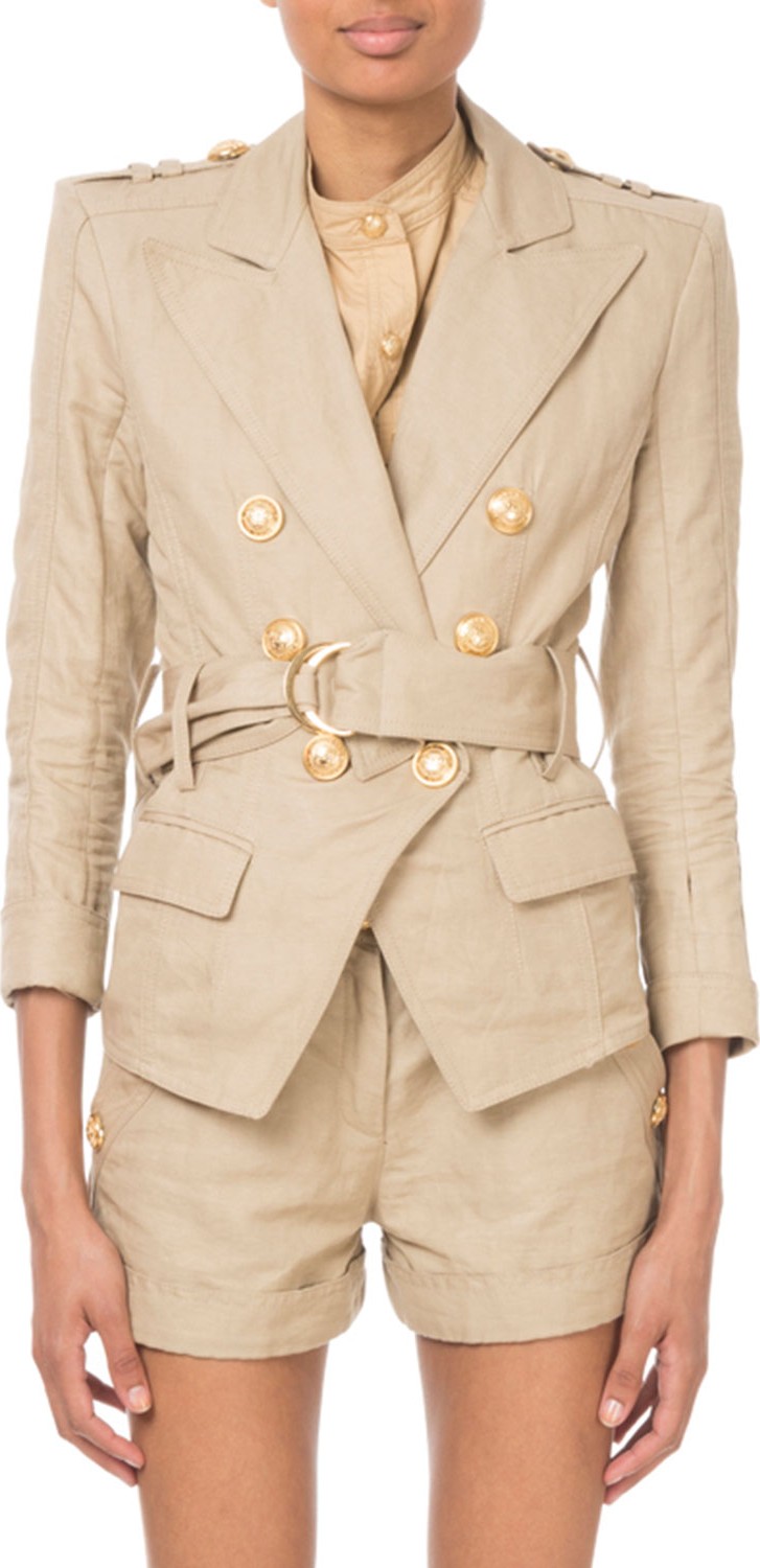 Balmain Double-Breasted Belted Safari Blazer
