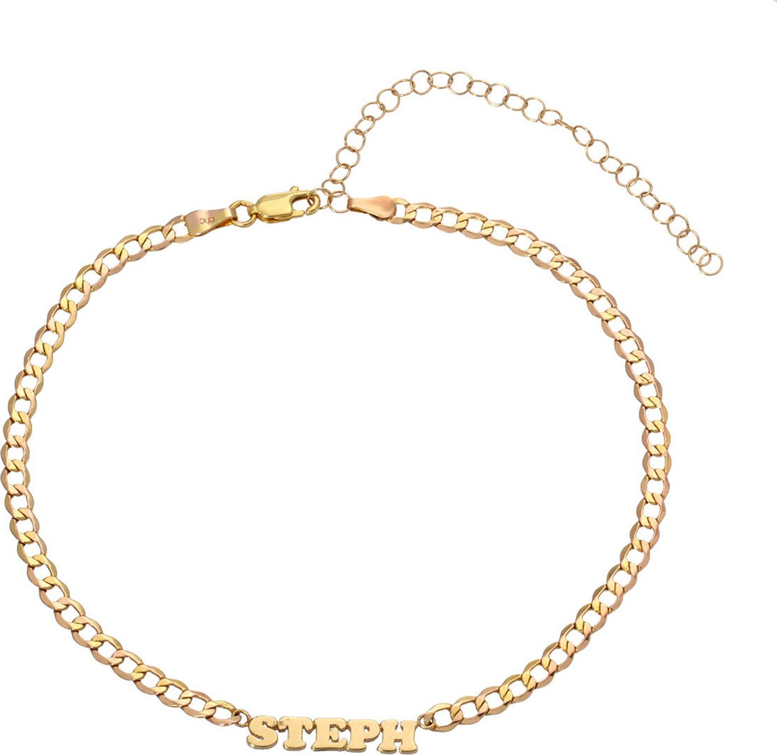 ZOE LEV Personalized Cuban Link Choker Necklace with Name Plate in 14K Yellow Gold
