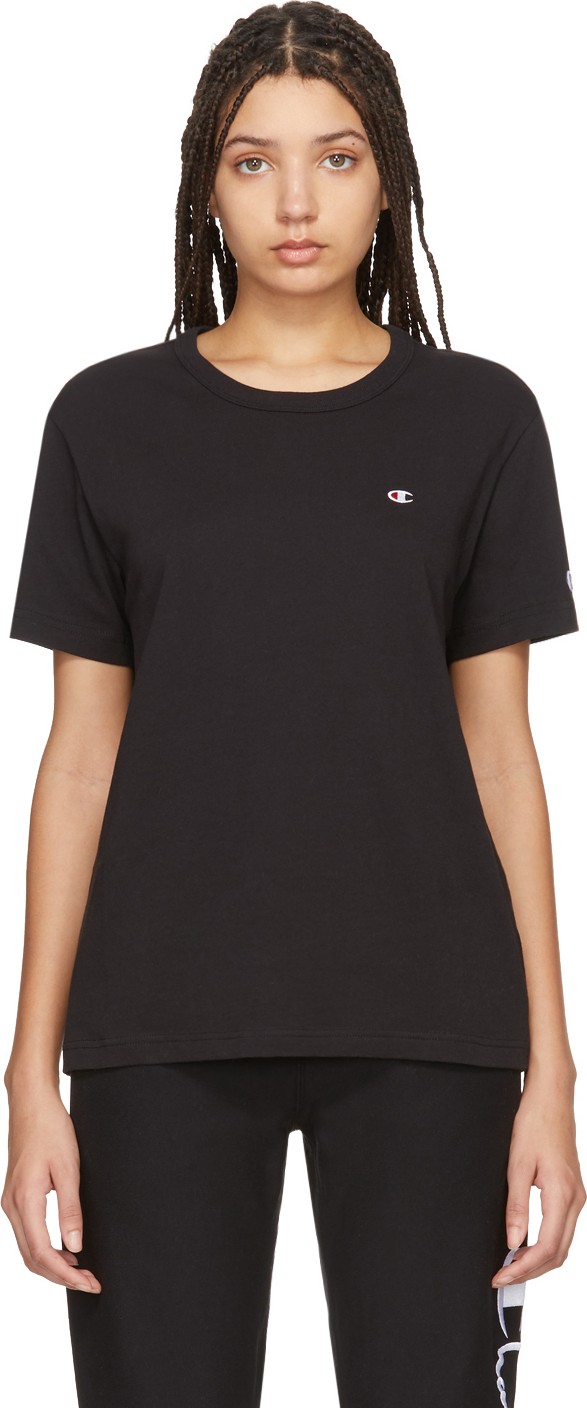 Champion Reverse Weave Black Logo T-Shirt