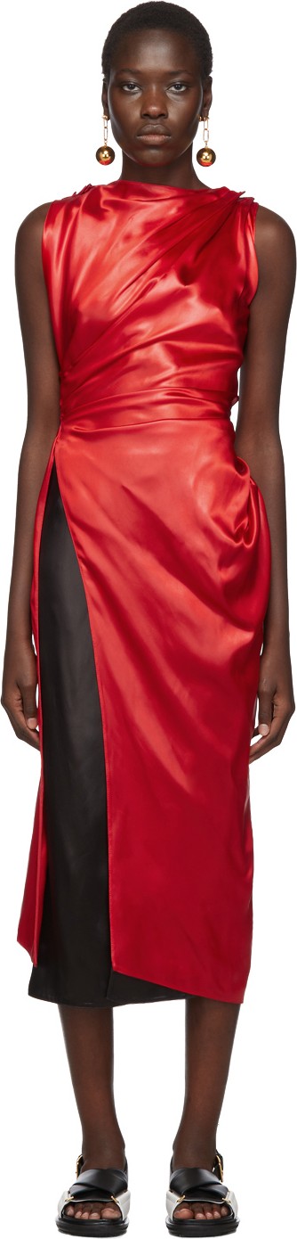 Marni Red Satin Tunic Blouse