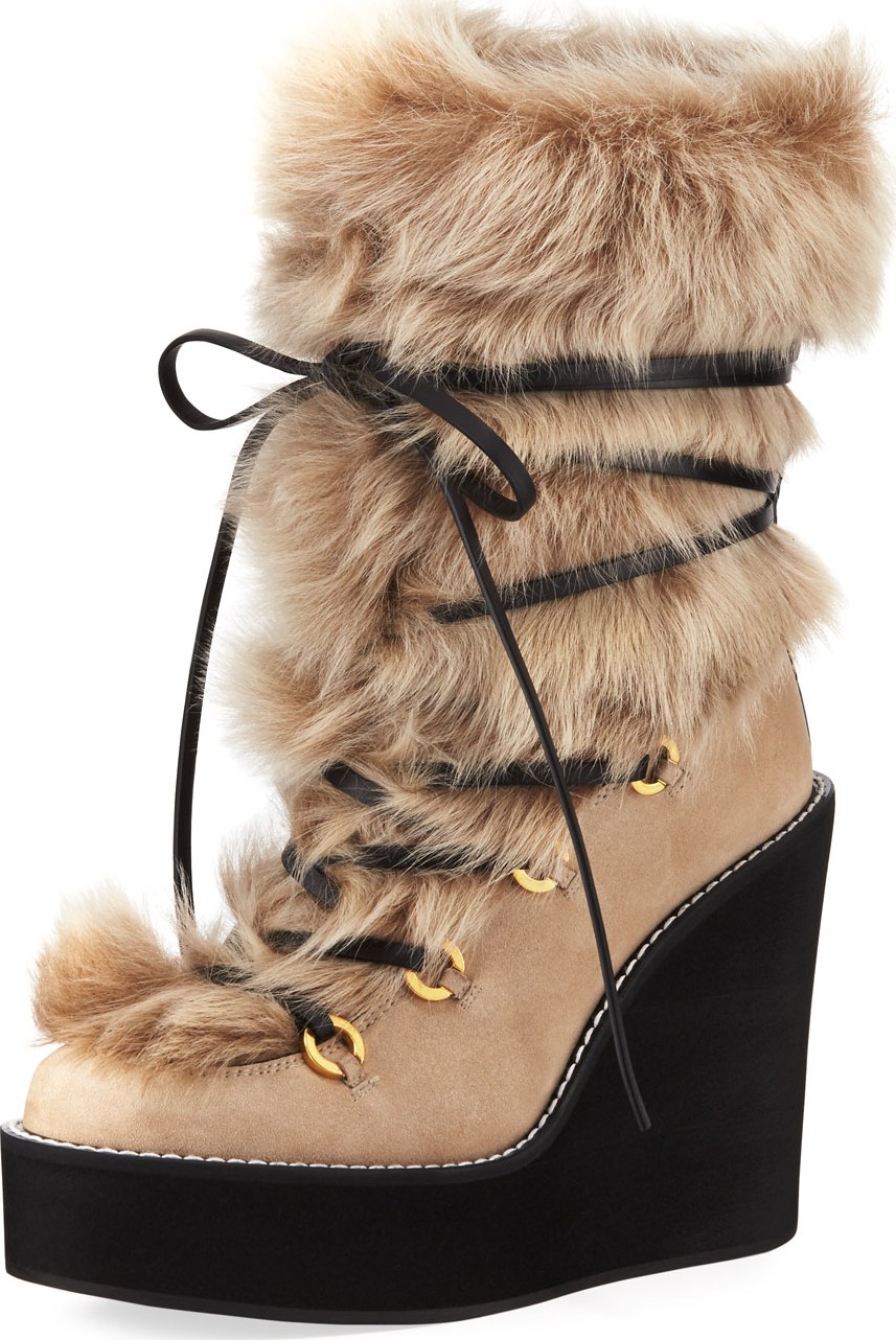 Stuart Weitzman Nikita Mid-Calf Fur Wedge Boots