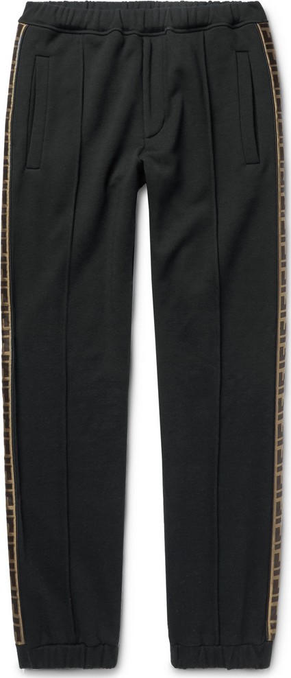 Fendi Slim-Fit Tapered Logo-Trimmed Cotton, Wool, Silk and Cashmere-Blend Track Pants
