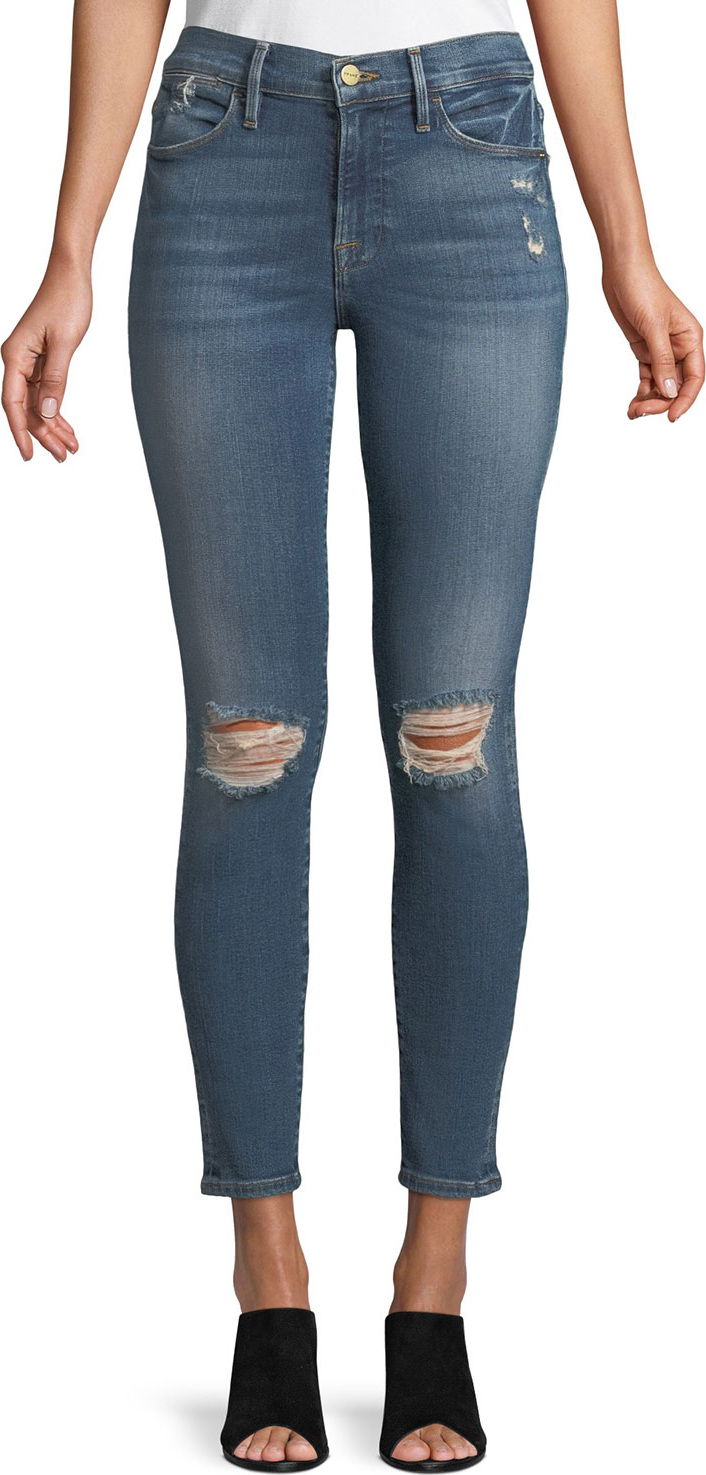 FRAME DENIM Le High Distressed Skinny Jeans
