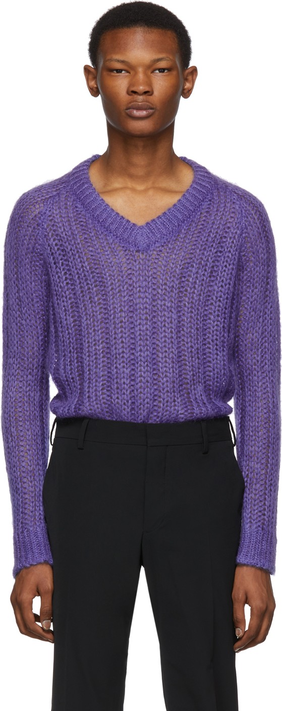 Prada Purple Knit V-Neck Sweater