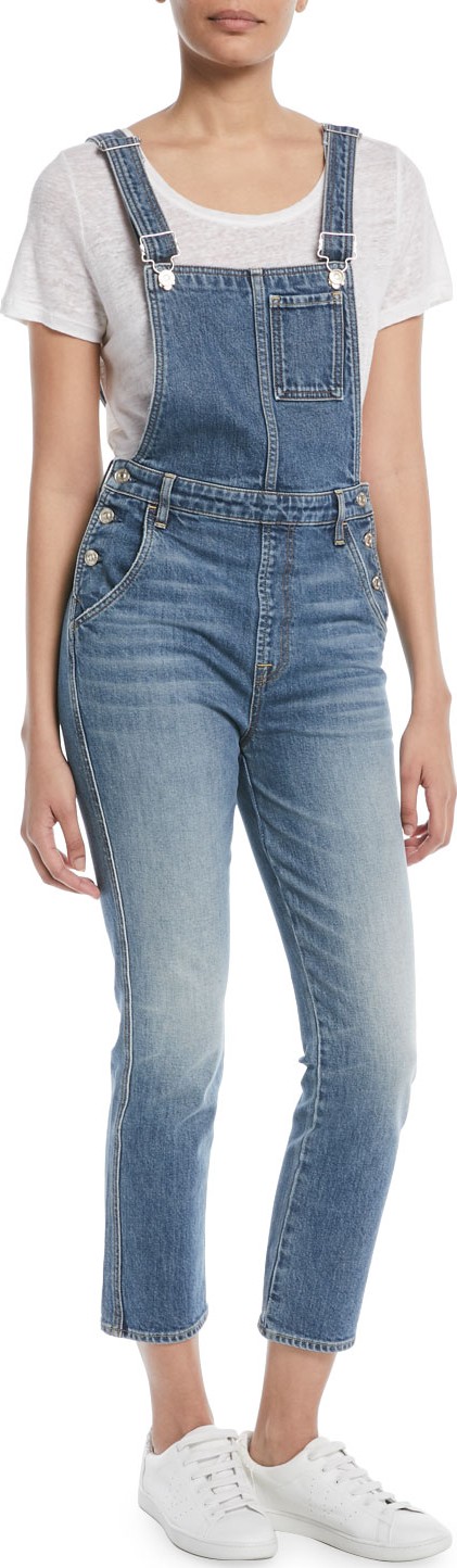 7 For All Mankind Edie Straight-Leg Denim Overalls