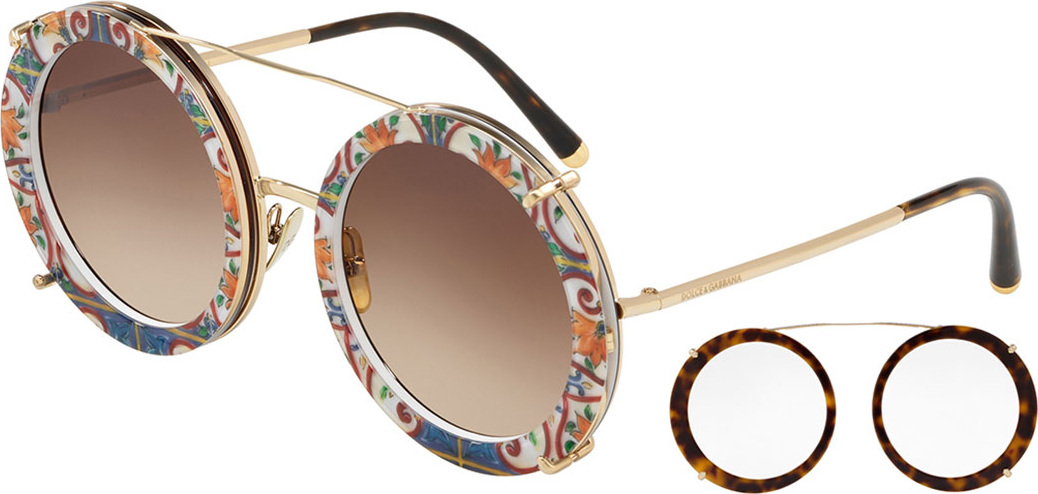 Dolce & Gabbana Round Clip-On Front Metal Sunglasses