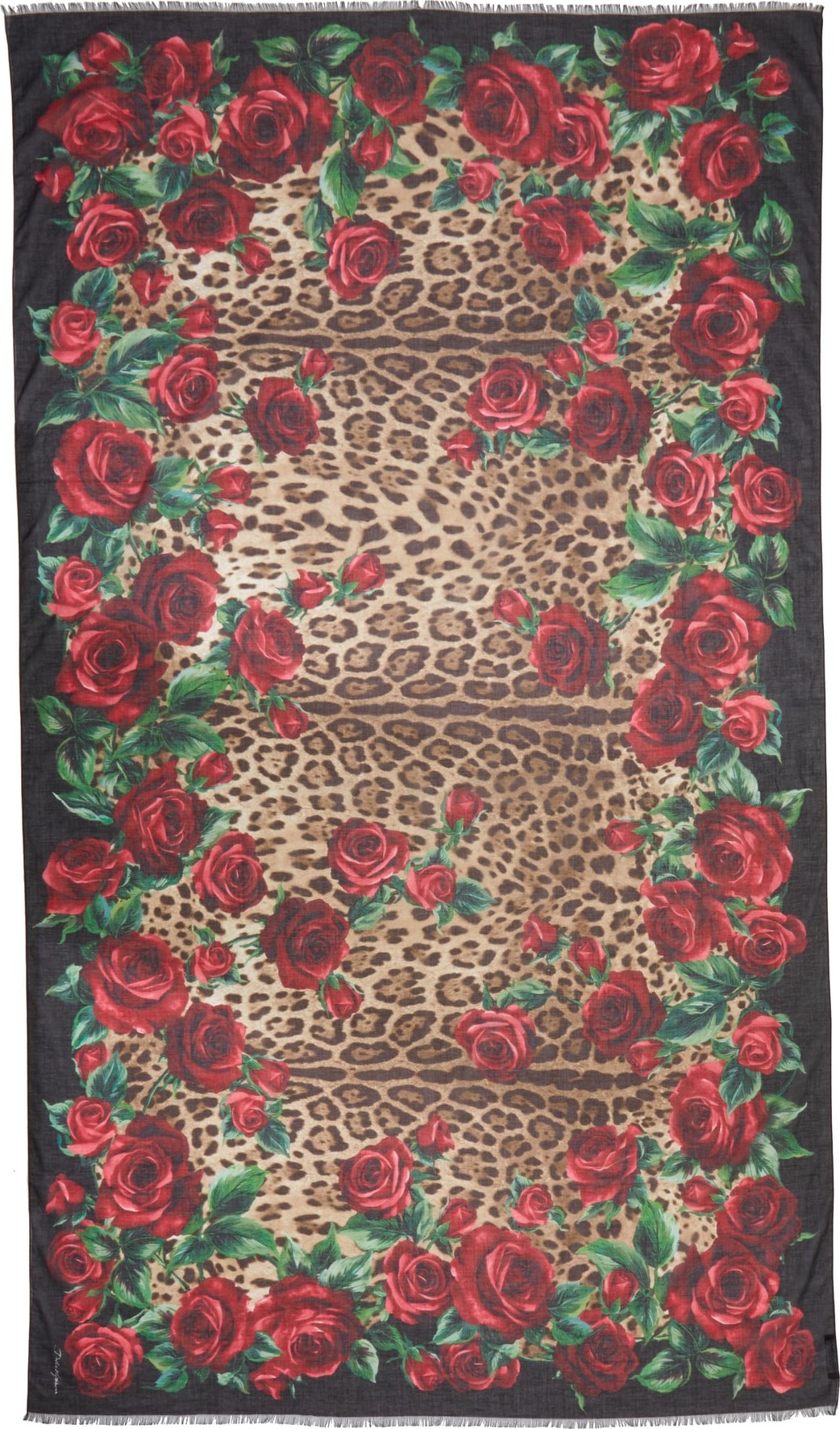 Dolce & Gabbana Rose & Leopard Print Oblong Scarf