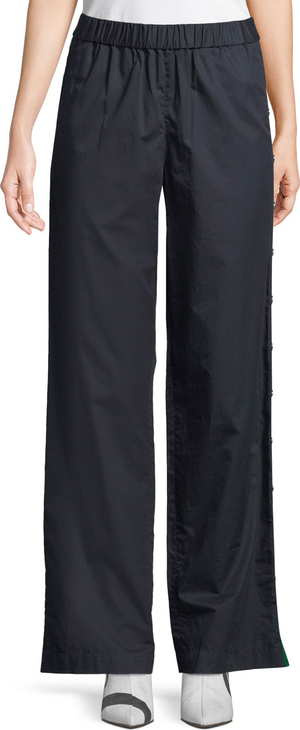 Tibi Poplin Side-Snap Wide-Leg Pants