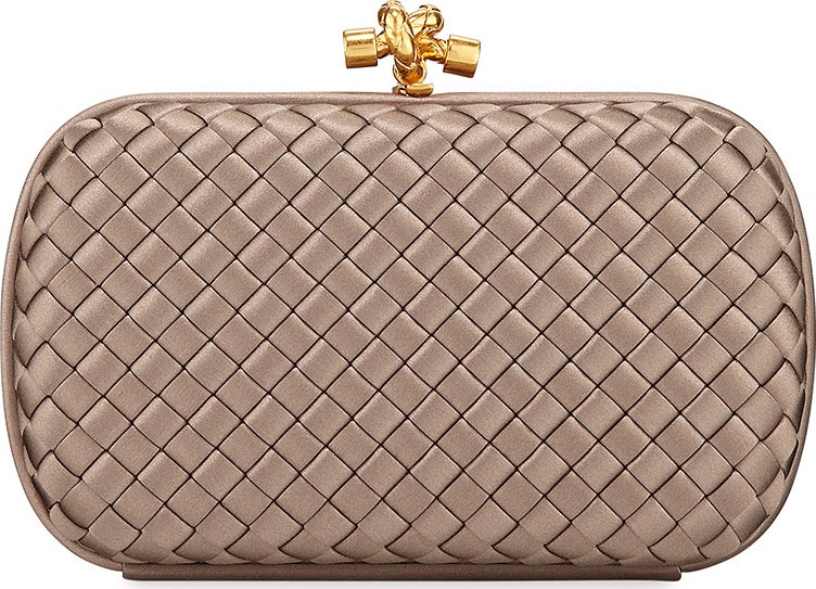 Bottega Veneta Intrecciato Woven Satin Chain Knot Clutch