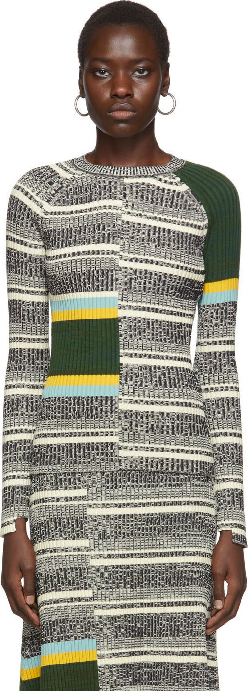 Victoria Beckham Black & White Long Sleeve Fitted Sweater