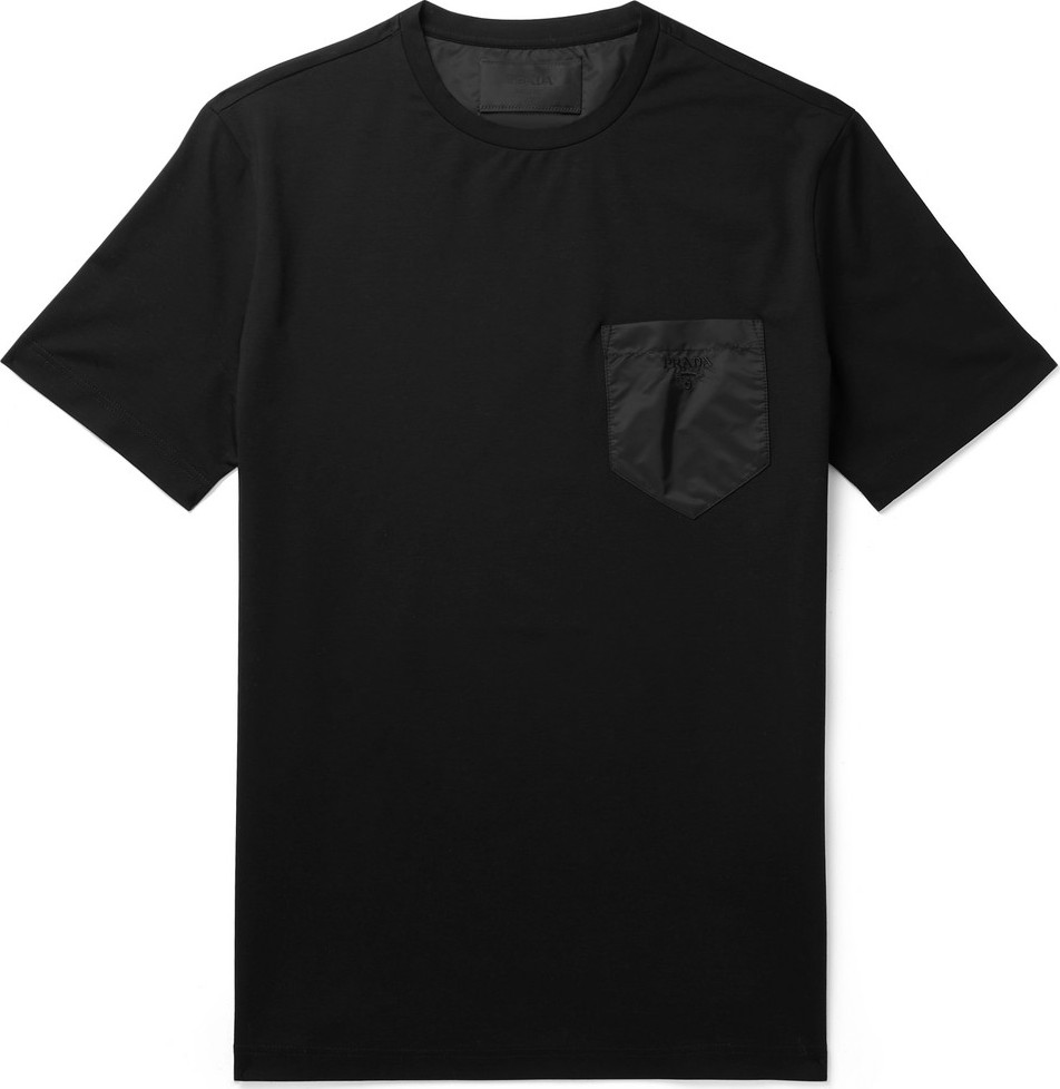Prada Logo-Embroidered Shell-Trimmed Stretch Cotton-Jersey T-Shirt