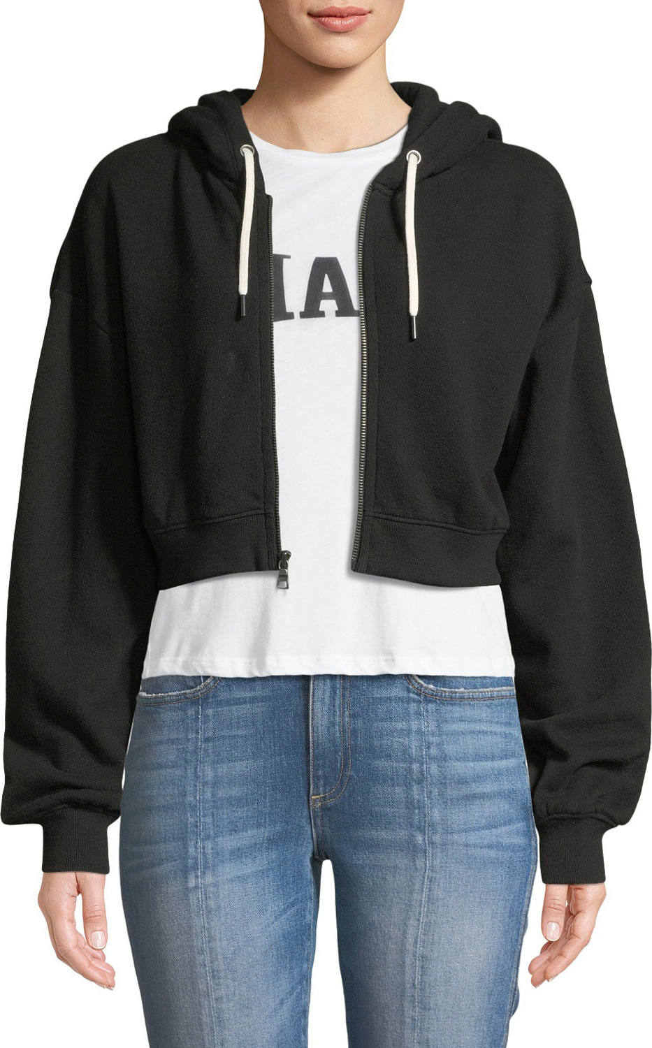 Alice + Olivia Barron Cropped Zip-Front Hoodie
