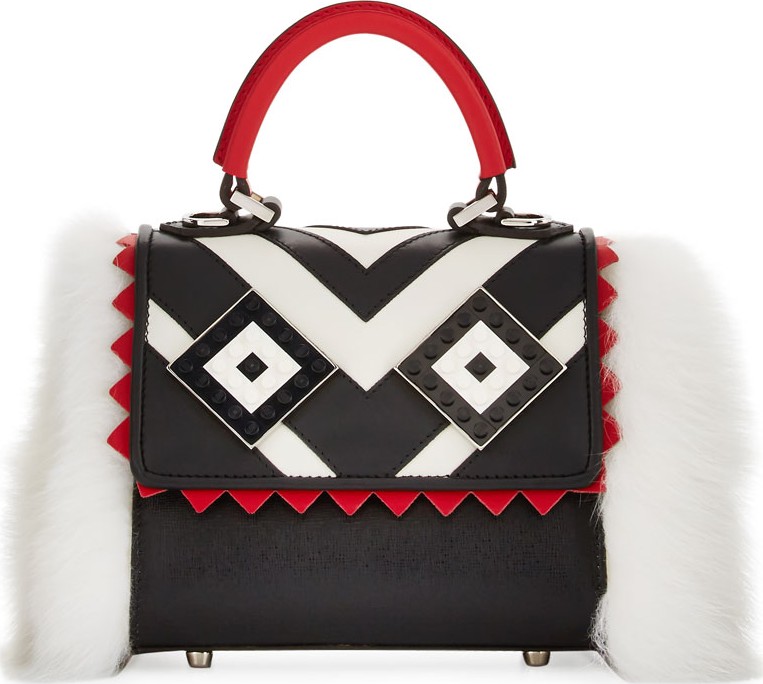 Les Petits Joueurs Micro Alex Mask Fur Satchel Bag, Black/White