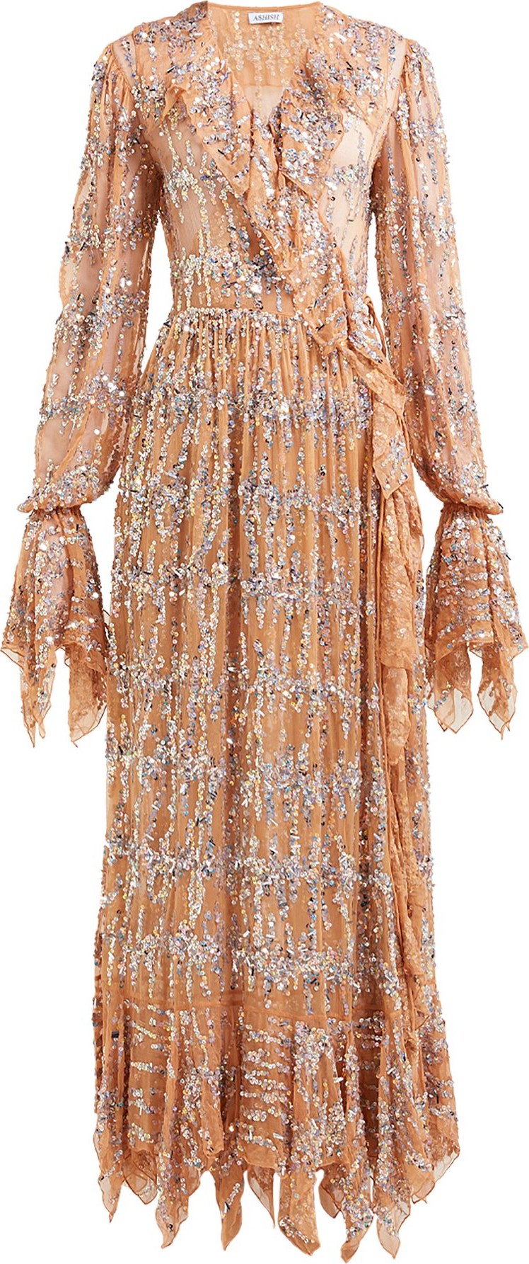 ASHISH Sequin-embroidered ruffled wrap dress